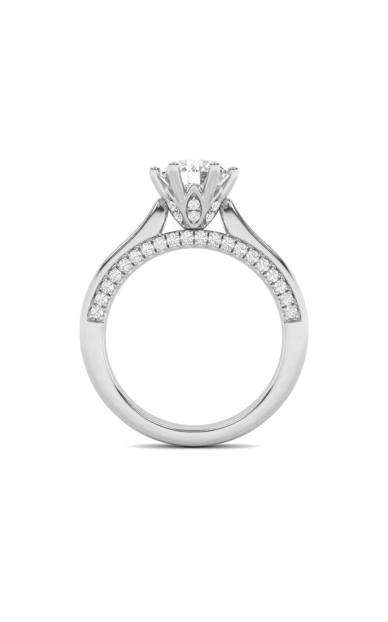 1.25CTW Round Shaped Lab Grown Diamond (F/VS) Tulip Motif Accented Engagement Ring in 14K Gold