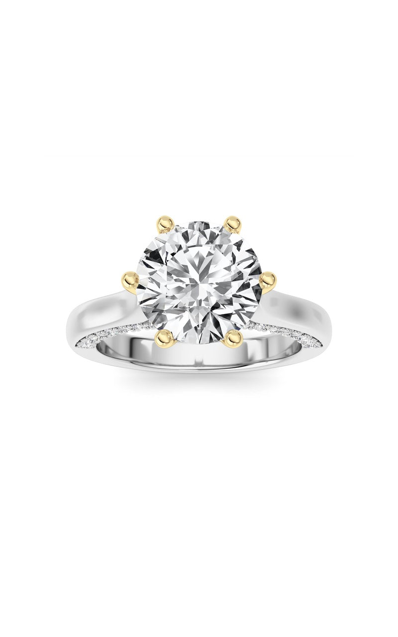 2CTW Round Shaped Lab Grown Diamond (F/VS) Tulip Motif Accented Engagement Ring in 14K Gold, 14K White Gold|14K Yellow Gold