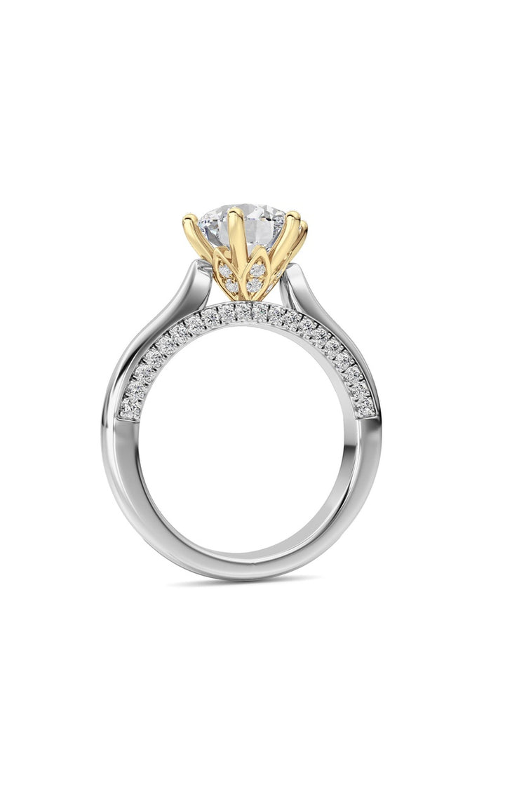 2Cttw Round Shaped Lab Grown Diamond (F/VS) TulipMotif Accented Engagement Ring in 14K Gold