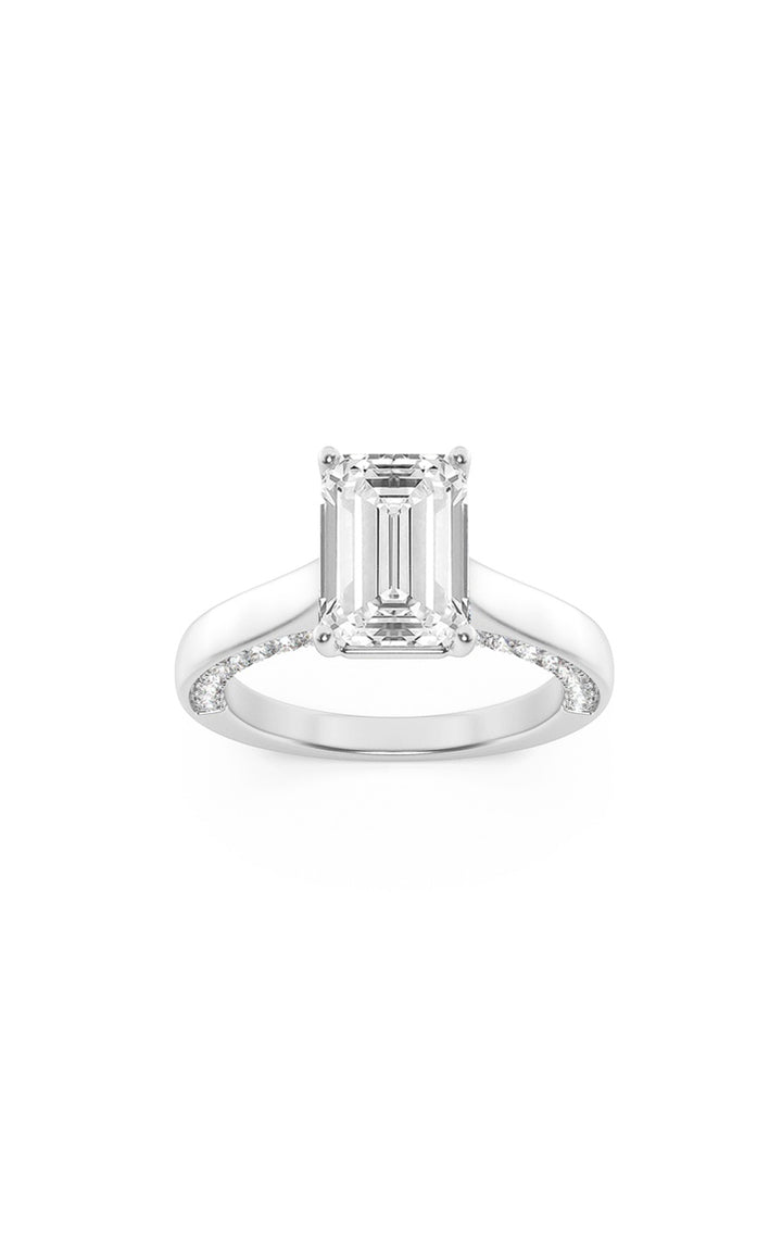 2Cttw Emerald Shaped Lab Grown Diamond (G/VS) Accented Bridge Shank Engagement Ring in 14K Gold