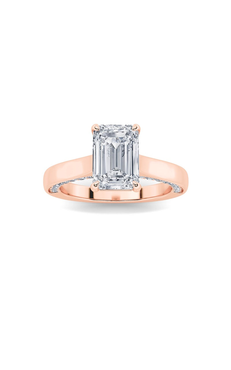 2Cttw Emerald Shaped Lab Grown Diamond (G/VS) Accented Bridge Shank Engagement Ring in 14K Gold