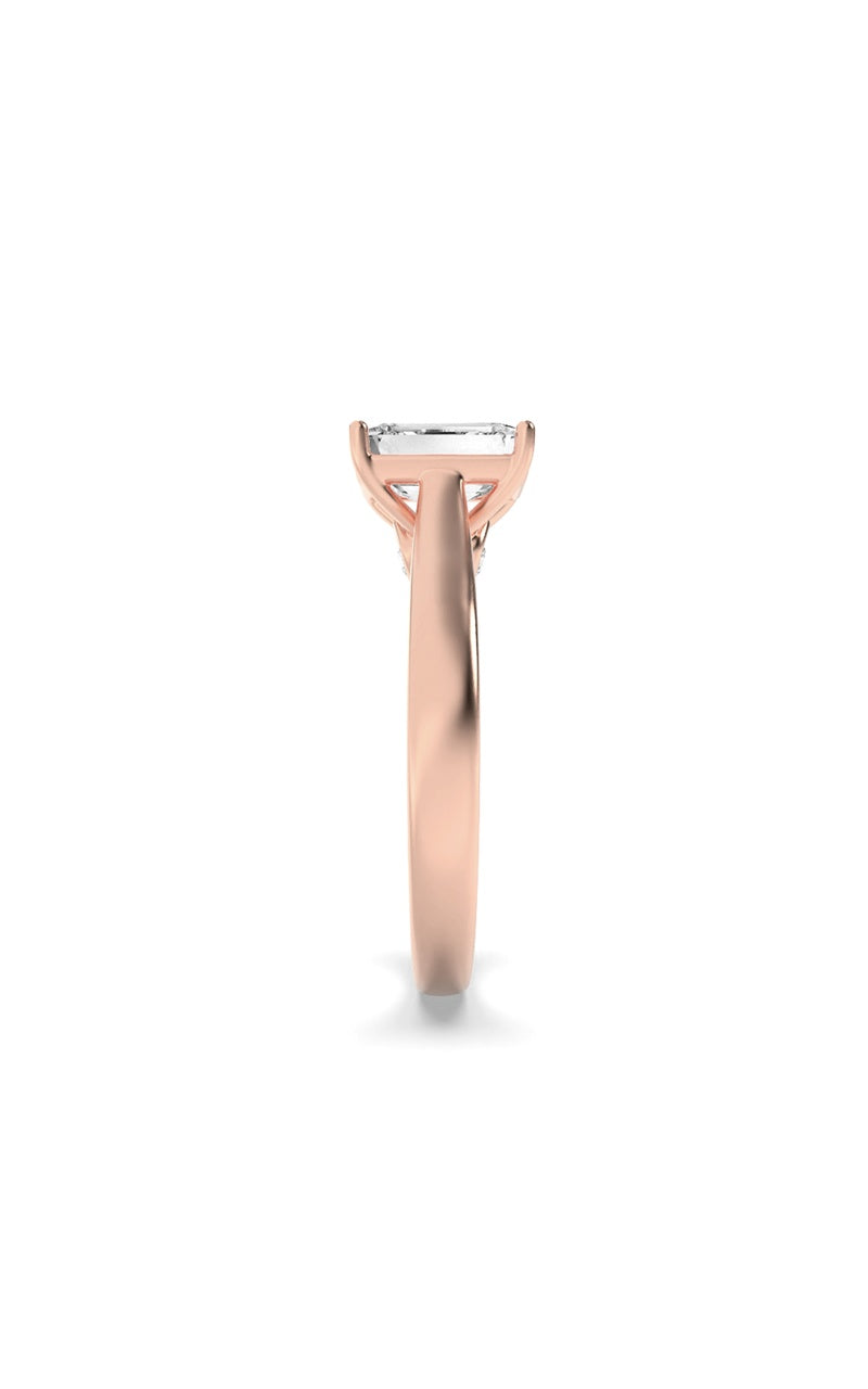 2CTW Emerald Shaped Lab Grown Diamond (G/VS) Accented Bridge Shank Engagement Ring in 14K Gold, 14K Rose Gold