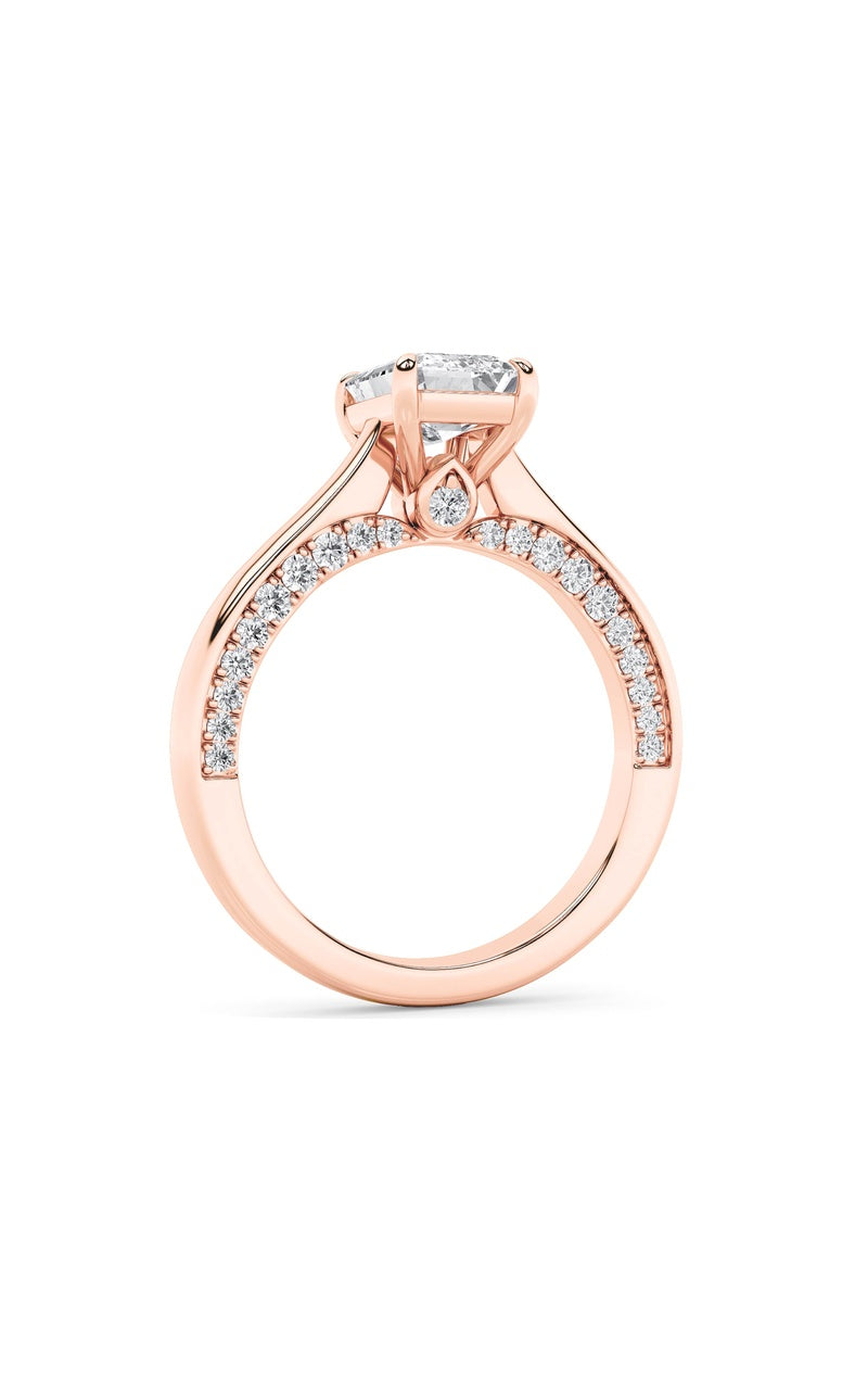 2Cttw Emerald Shaped Lab Grown Diamond (G/VS) Accented Bridge Shank Engagement Ring in 14K Gold