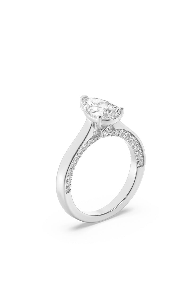 1.25Cttw Pear Shaped Lab Grown Diamond (F/VS) Accented Bridge Shank Engagement Ring in 14K Gold
