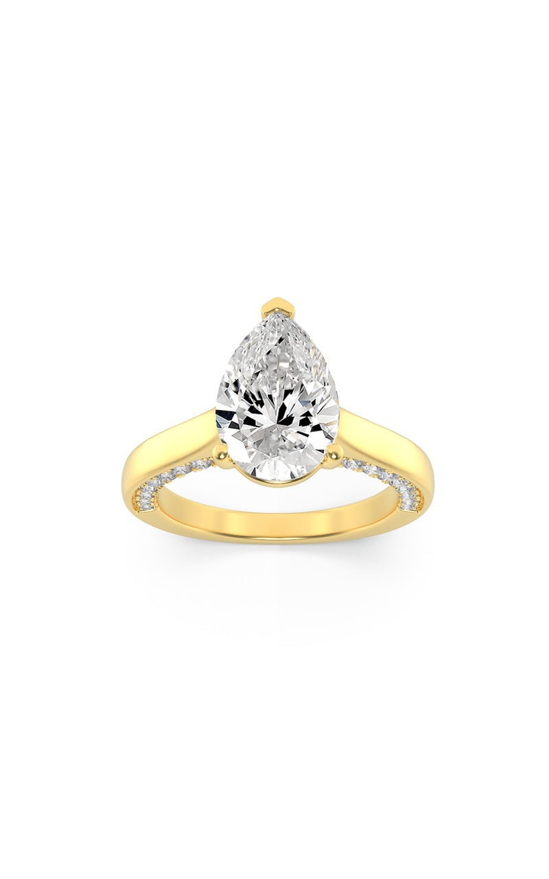 2CTW Pear Shaped Lab Grown Diamond (F/VS) Accented Bridge Shank Engagement Ring in 14K Gold, 14K Yellow Gold