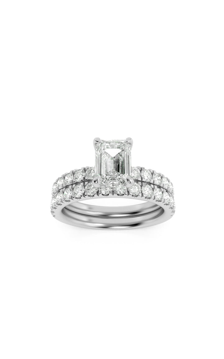 2Cttw Emerald Shaped Lab Grown Diamond (F/VS) Classic Accented  Set With Band and Engagement Ring in14K Gold