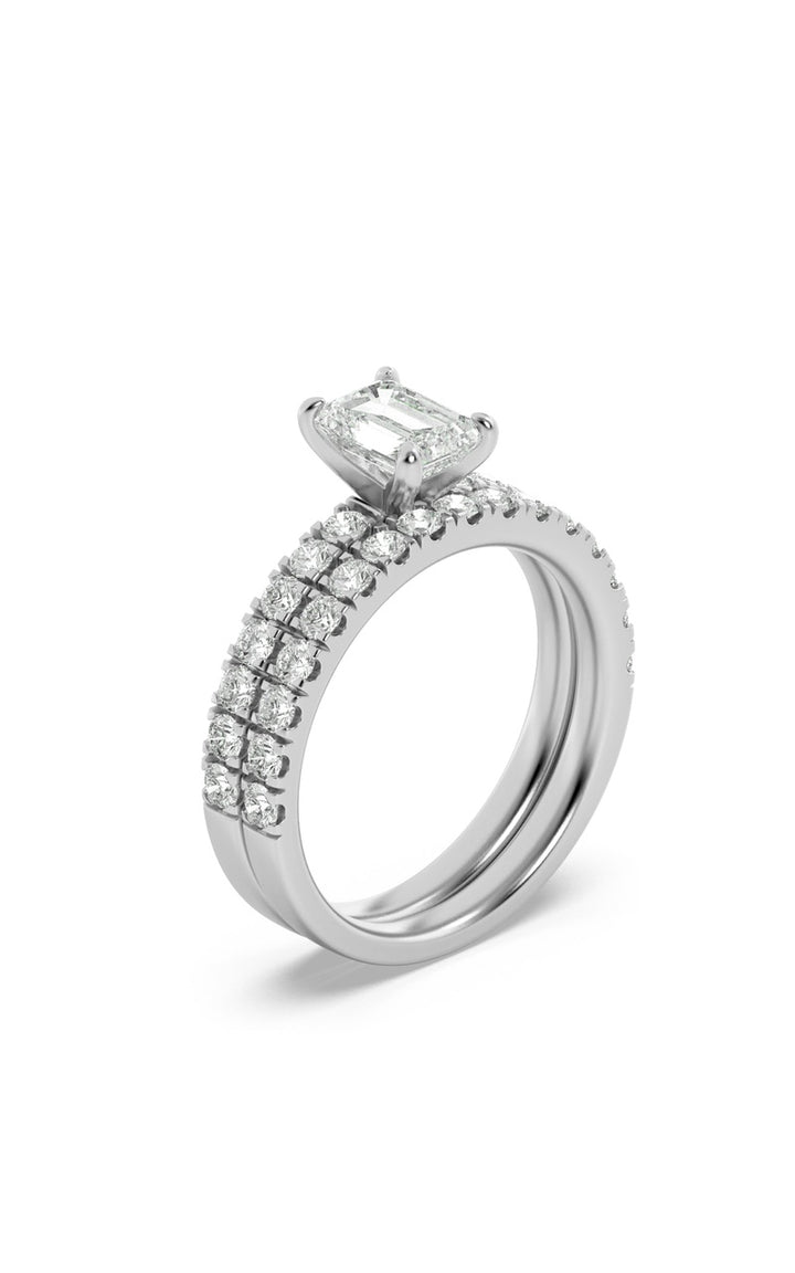 2CTW Emerald Shaped Lab Grown Diamond (F/VS) Classic Accented  Set With Band and Engagement Ring in 14K Gold