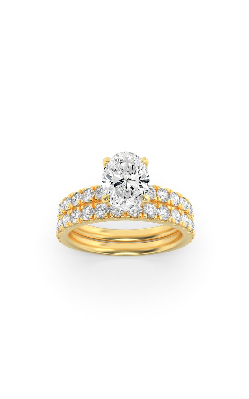 2Cttw Oval Shaped Lab Grown Diamond (F/VS) ClassicAccented  Set With Band and Engagement Ring in 14K Gold