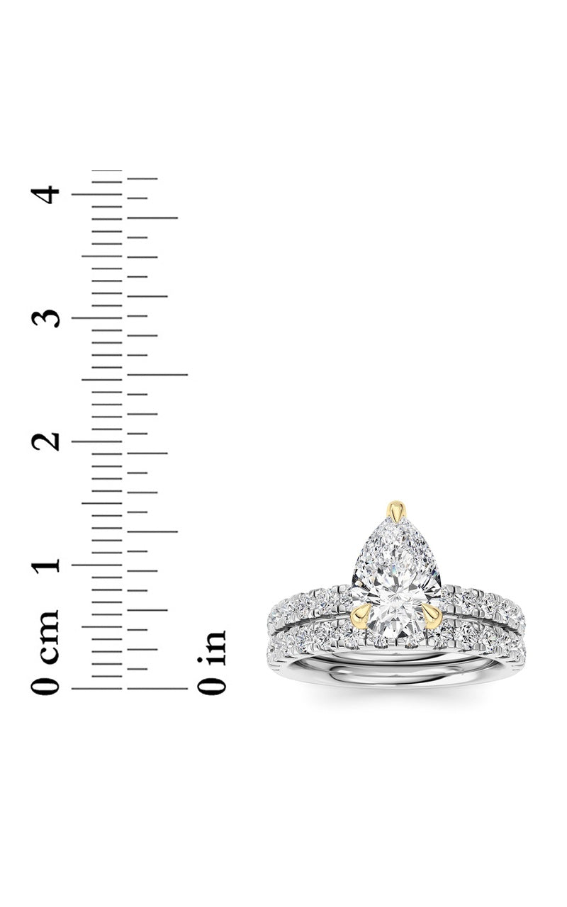2CTW Pear Shaped Lab Grown Diamond (F/VS) Classic Accented  Set With Band and Engagement Ring in 14K Gold, 14K White Gold|14K Yellow Gold