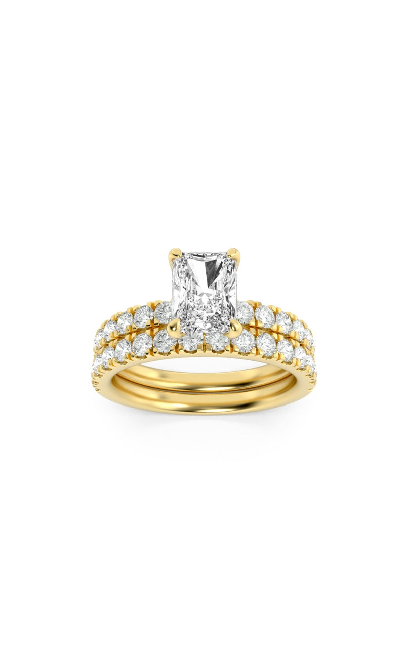 2CTW Radiant Shaped Lab Grown Diamond (F/VS) Classic Accented Set With Band and Engagement Ring in 14K Gold, 14K Yellow Gold