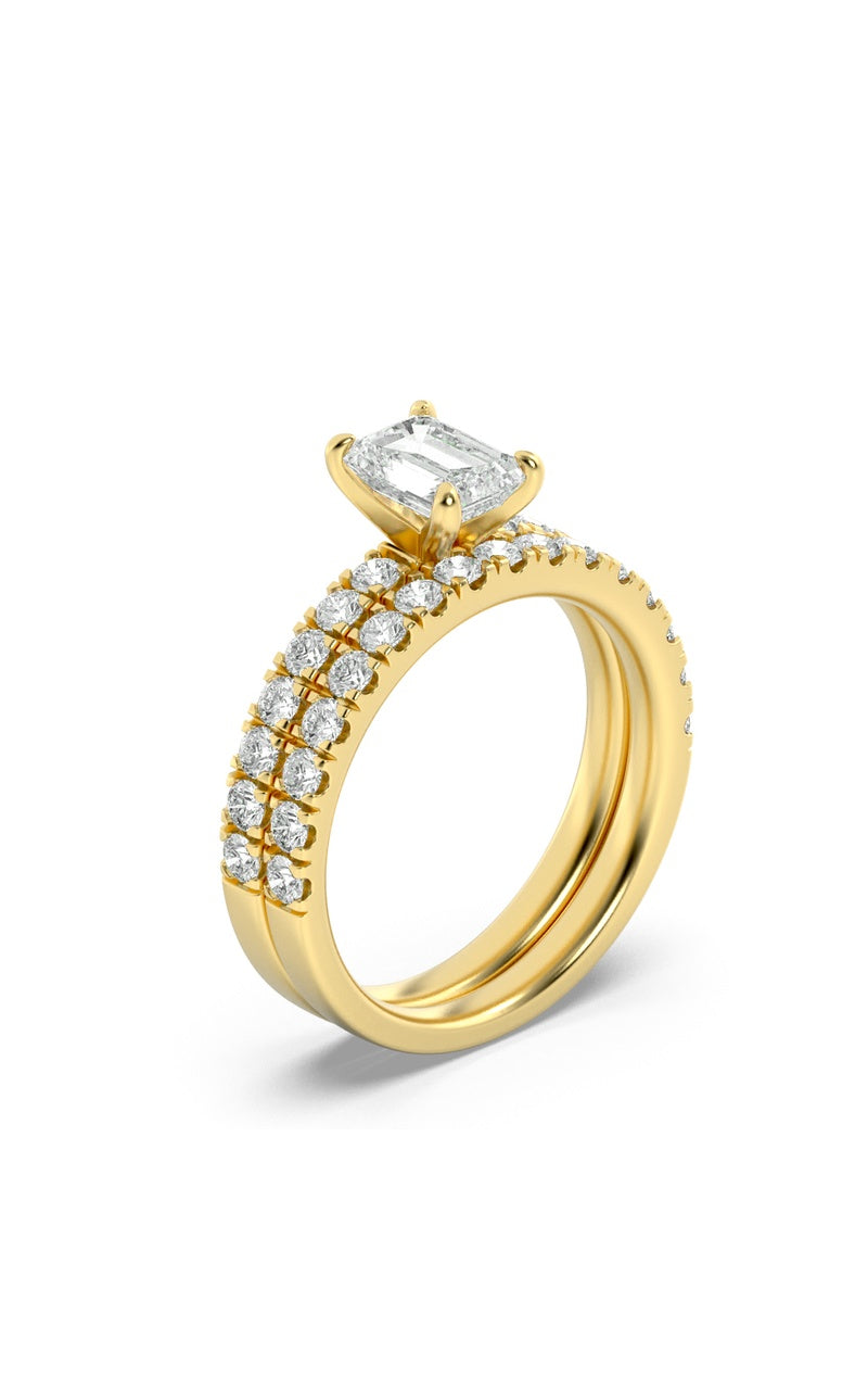 2CTW Radiant Shaped Lab Grown Diamond (F/VS) Classic Accented Set With Band and Engagement Ring in 14K Gold