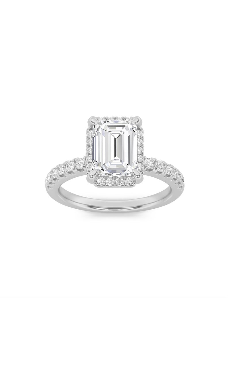 2Cttw Emerald Shaped Lab Grown Diamond (F/VS) HaloAccented Engagement Ring in 14K Gold