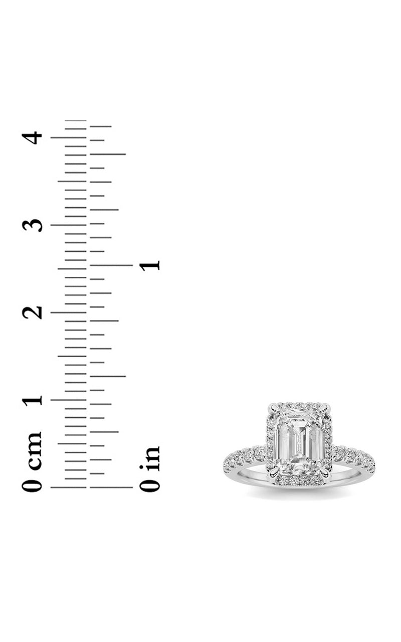2CTW Emerald Shaped Lab Grown Diamond (F/VS) Halo Accented Engagement Ring in 14K Gold, 14K White Gold