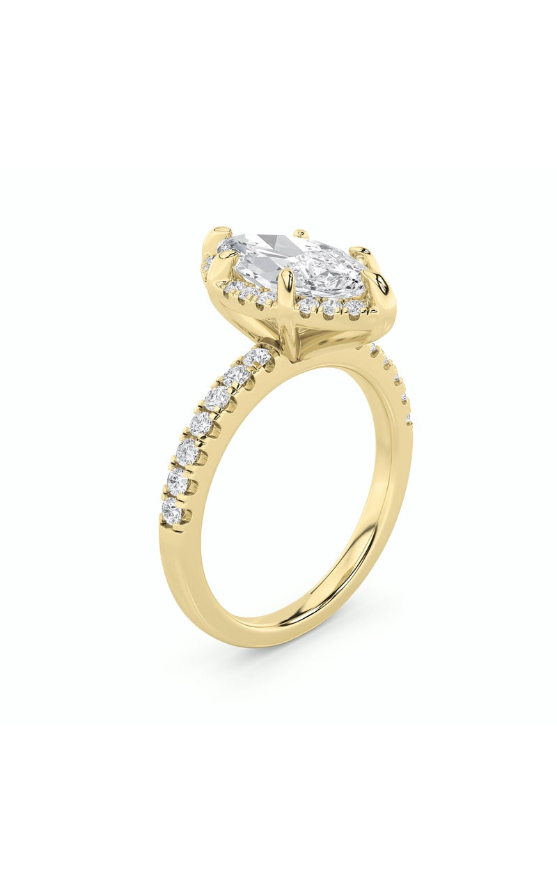 2Cttw Marquise Shaped Lab Grown Diamond (F/VS) Halo Accented Engagement Ring in 14K Gold