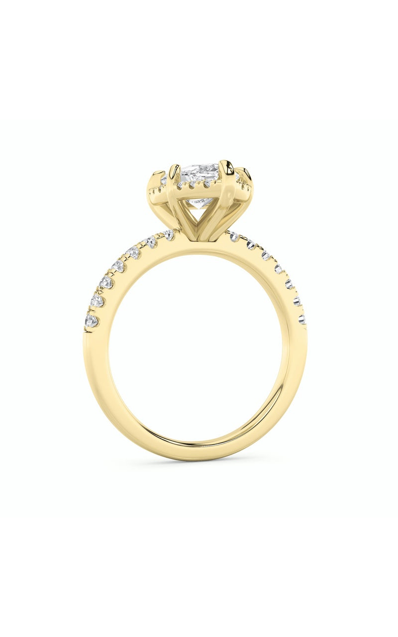 2CTW Marquise Shaped Lab Grown Diamond (F/VS) Halo Accented Engagement Ring in 14K Gold, 14K Yellow Gold
