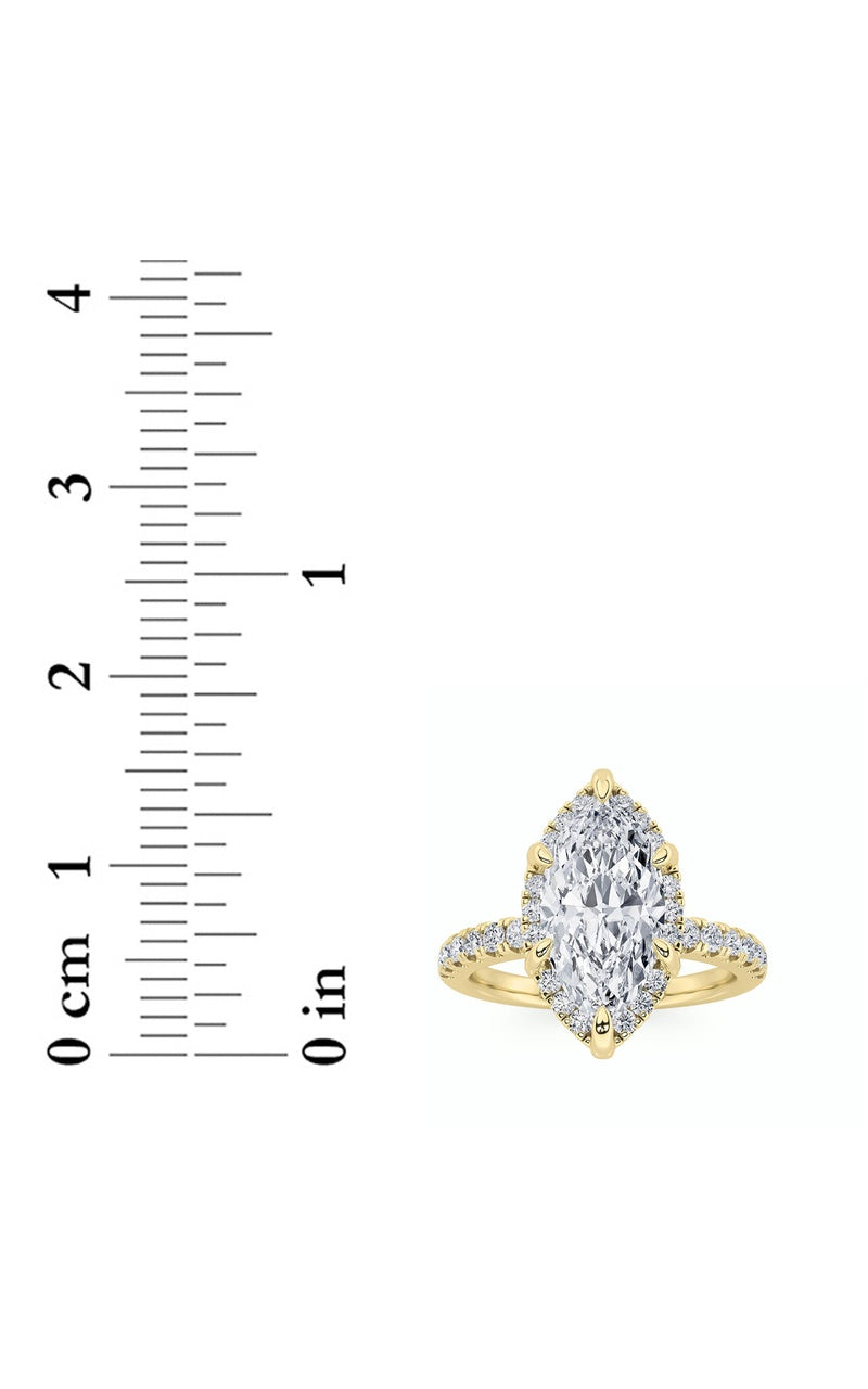2CTW Marquise Shaped Lab Grown Diamond (F/VS) Halo Accented Engagement Ring in 14K Gold