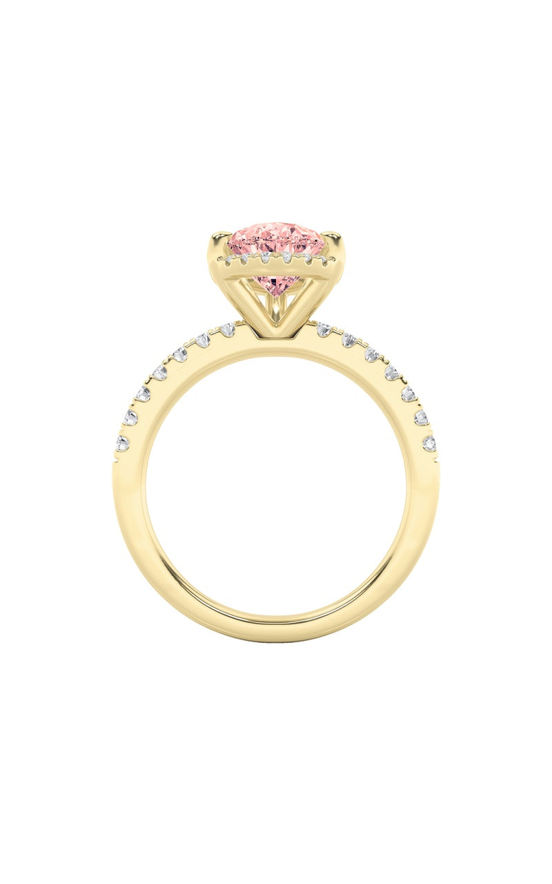 2CTW Pear Shaped Lab Grown Diamond (F/VS) Halo Accented Engagement Ring in 14K Gold