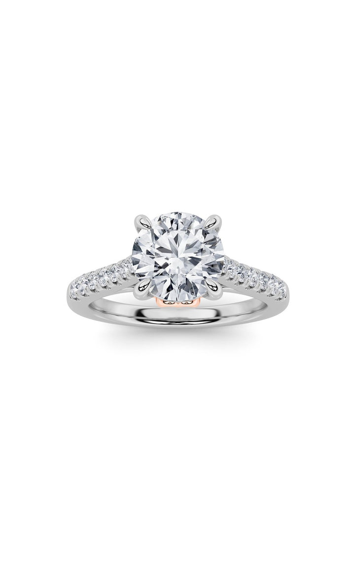 2.5Cttw Round Shaped Lab Grown Diamond (F/VS) Petite Shank Accented Engagement Ring in 14K Gold
