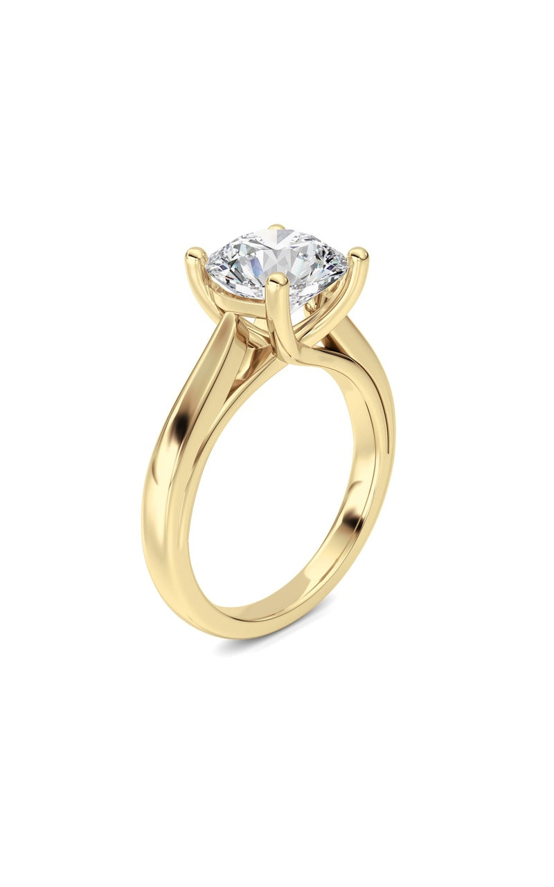2Cttw Round Shaped Lab Grown Diamond (F/VS) Cathedral Shank Engagement Ring in 14K Yellow Gold