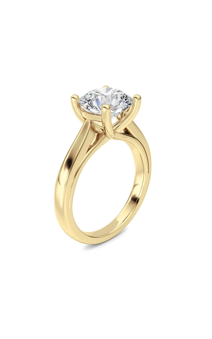 2CTW Round Shaped Lab Grown Diamond (F/VS) Cathedral Shank Engagement Ring in 14K Yellow Gold