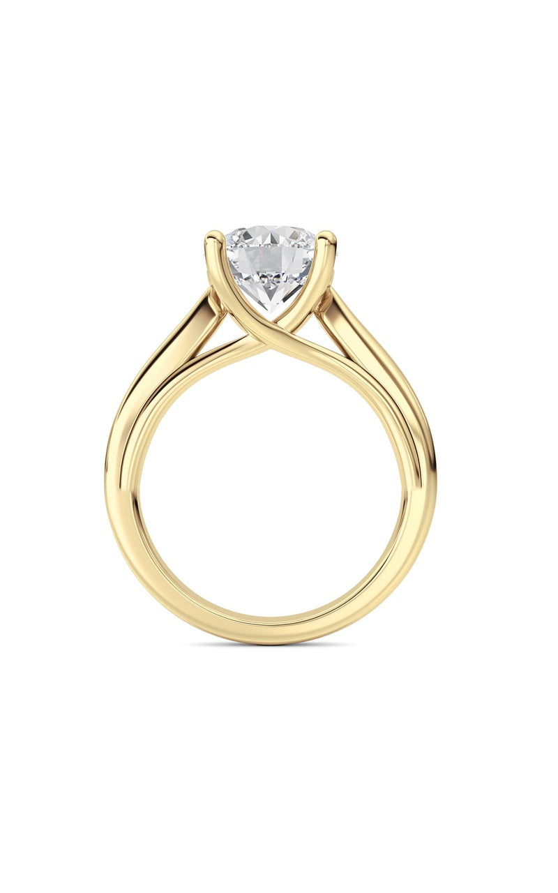 2CTW Round Shaped Lab Grown Diamond (F/VS) Cathedral Shank Engagement Ring in 14K Yellow Gold