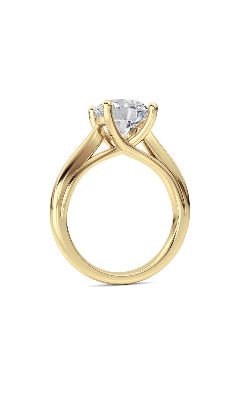 2CTW Round Shaped Lab Grown Diamond (F/VS) Cathedral Shank Engagement Ring in 14K Yellow Gold