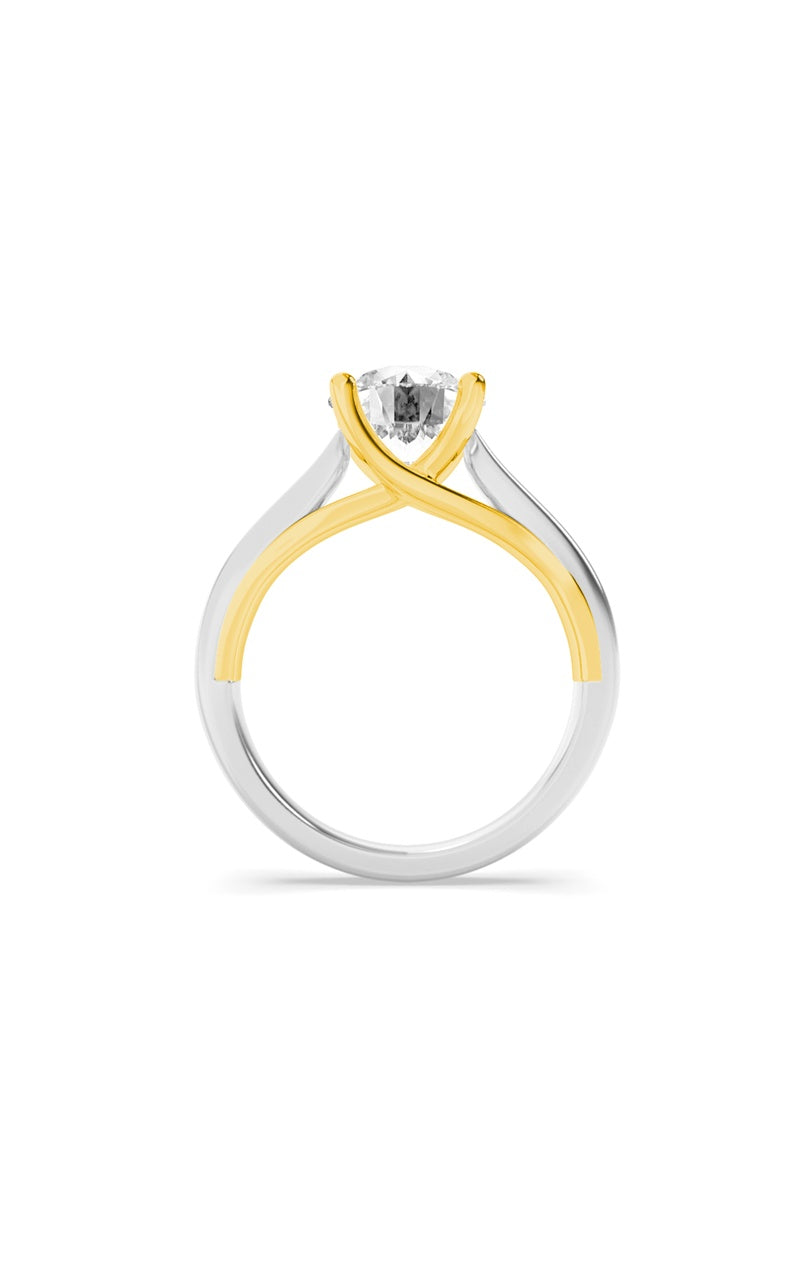 3CTW Round Shaped Lab Grown Diamond (F/VS) Two Tone Cathedral Shank Engagement Ring in 14K Gold