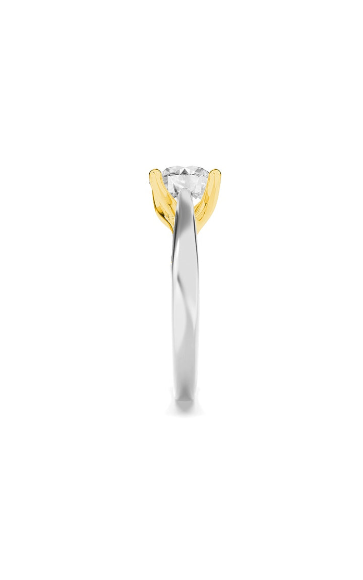 3CTW Round Shaped Lab Grown Diamond (F/VS) Two Tone Cathedral Shank Engagement Ring in 14K Gold