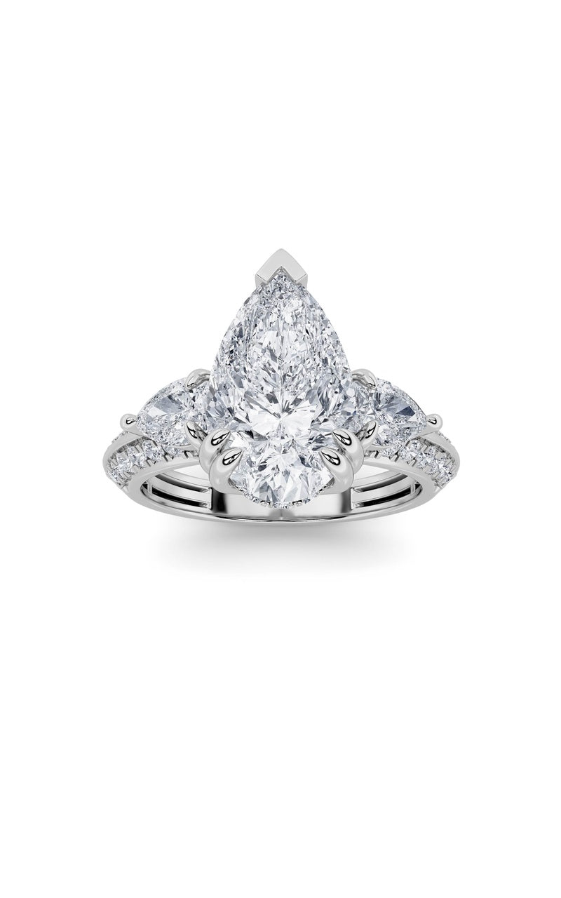 3.5Cttw Pear Shaped Lab Grown Diamond (G/VS) ThreeStone Accented Engagement Ring in 14K Gold