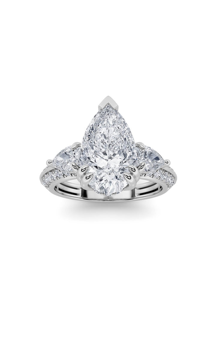 3.5Cttw Pear Shaped Lab Grown Diamond (G/VS) ThreeStone Accented Engagement Ring in 14K Gold