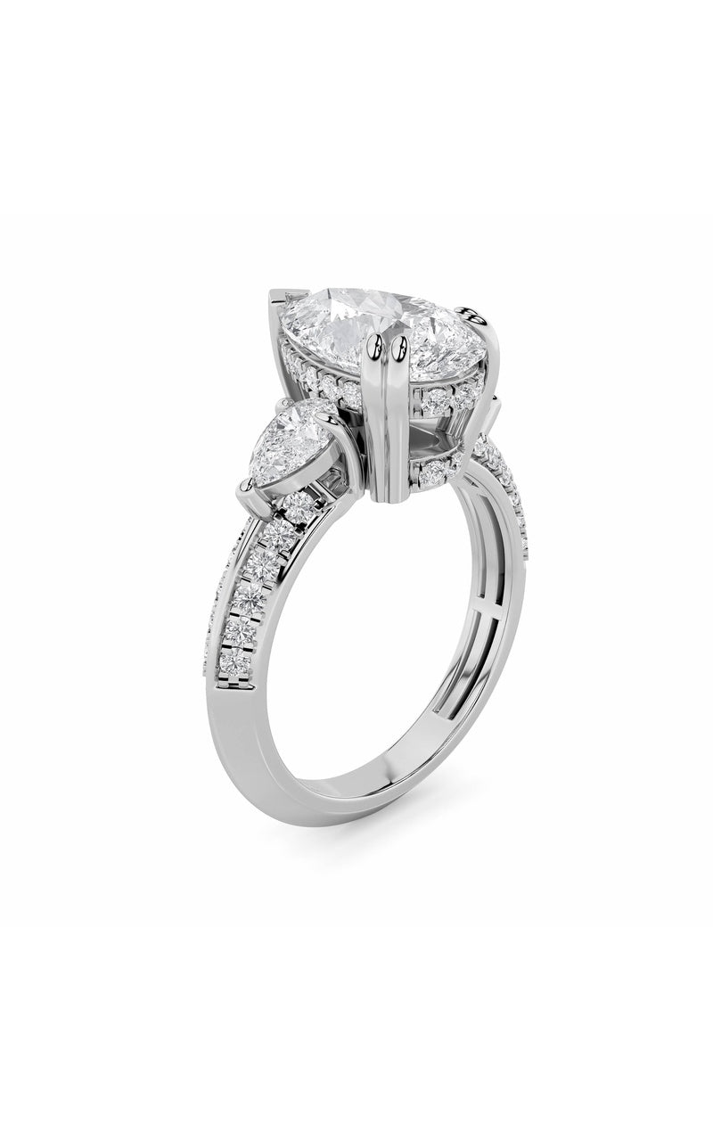 3.5Cttw Pear Shaped Lab Grown Diamond (G/VS) ThreeStone Accented Engagement Ring in 14K Gold