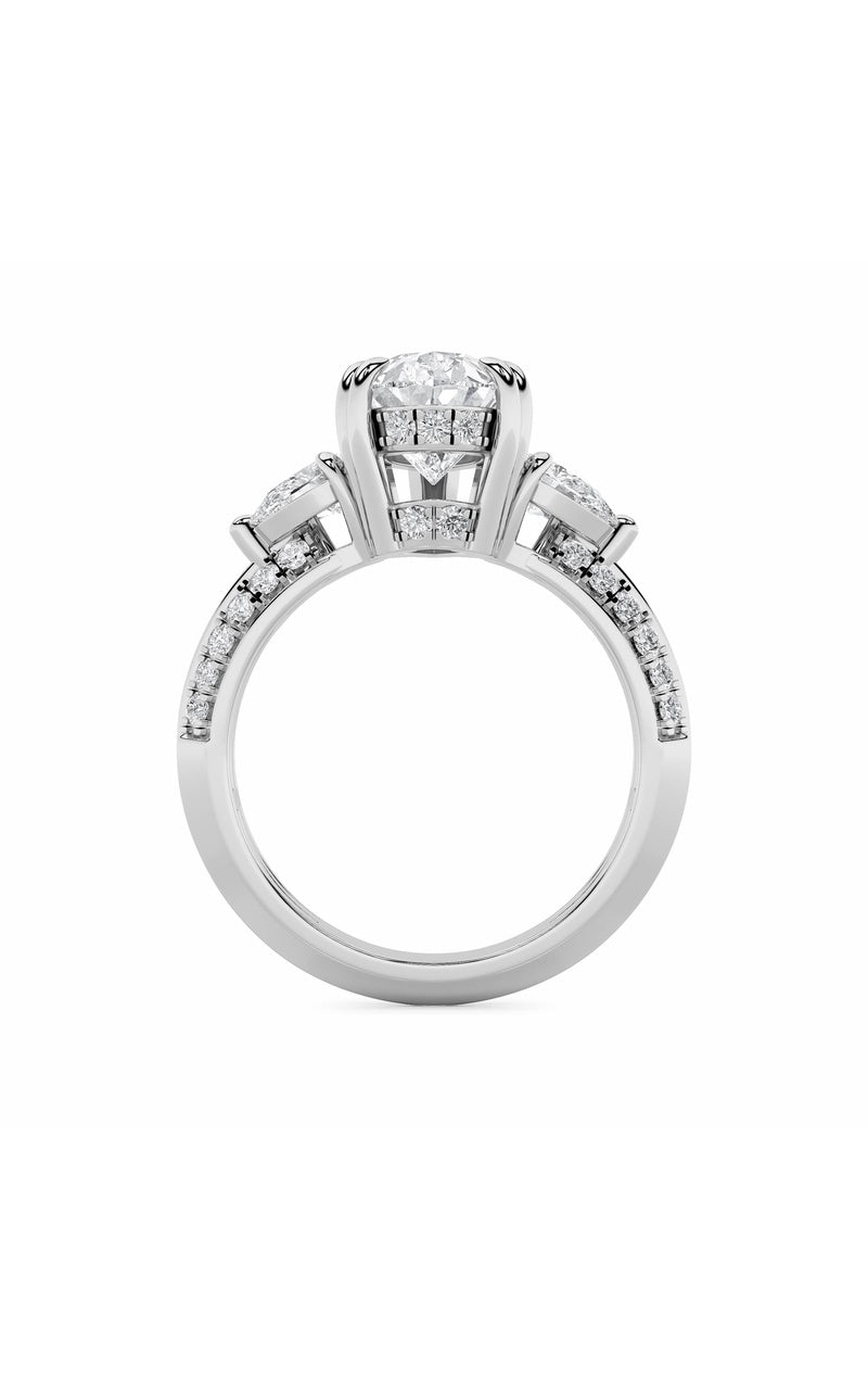 3.5CTW Pear Shaped Lab Grown Diamond (G/VS) Three Stone Accented Engagement Ring in 14K Gold