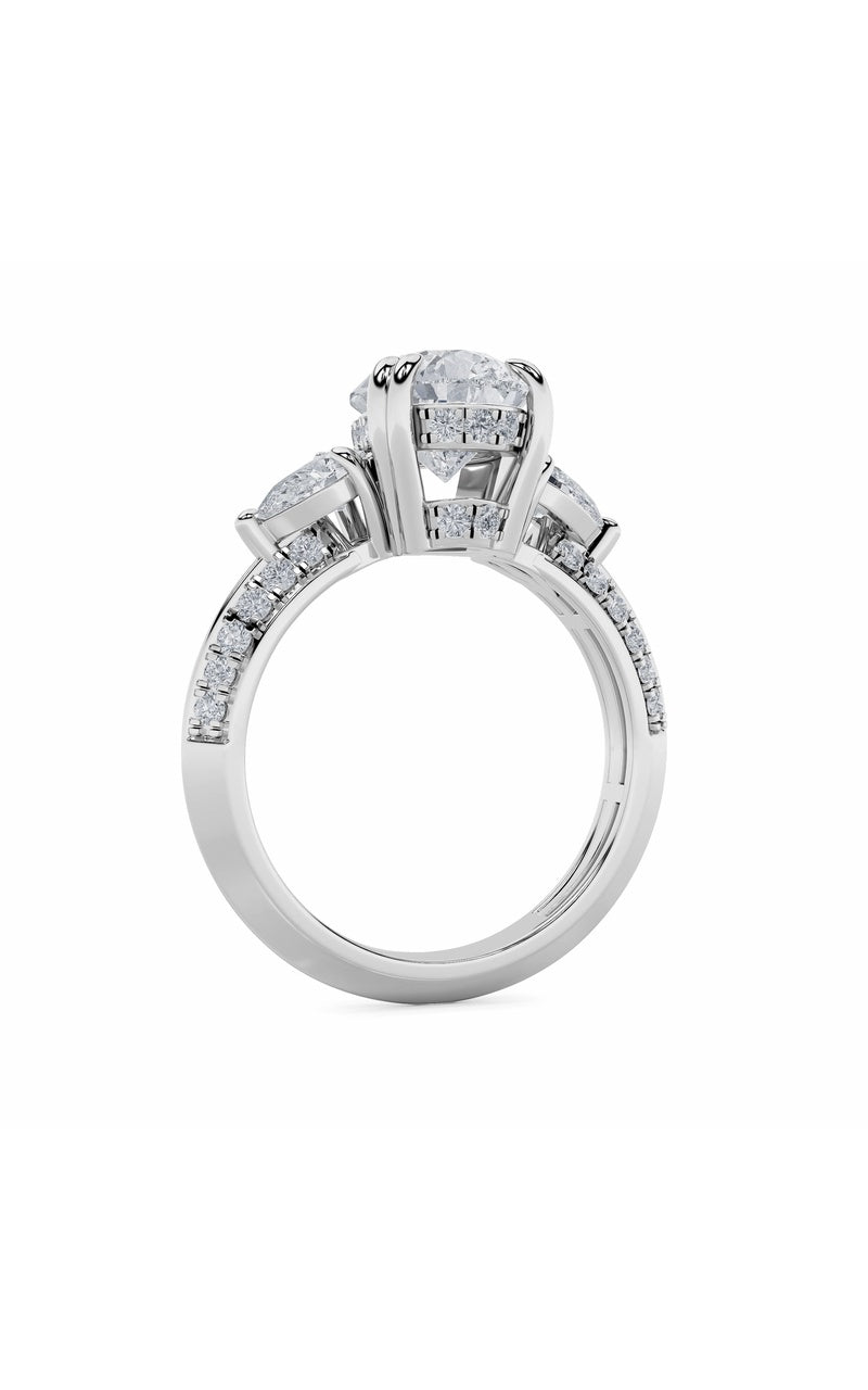 3.5Cttw Pear Shaped Lab Grown Diamond (G/VS) ThreeStone Accented Engagement Ring in 14K Gold