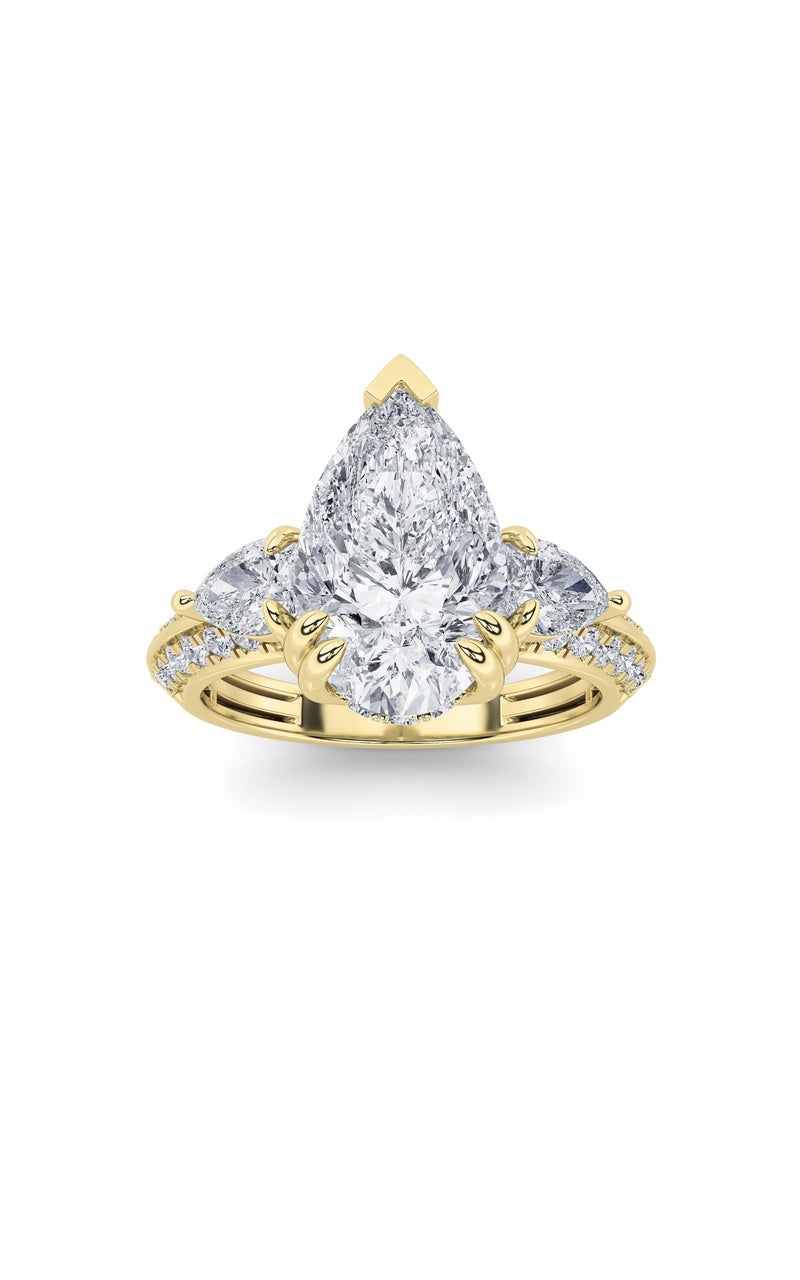 3.5Cttw Pear Shaped Lab Grown Diamond (G/VS) ThreeStone Accented Engagement Ring in 14K Gold