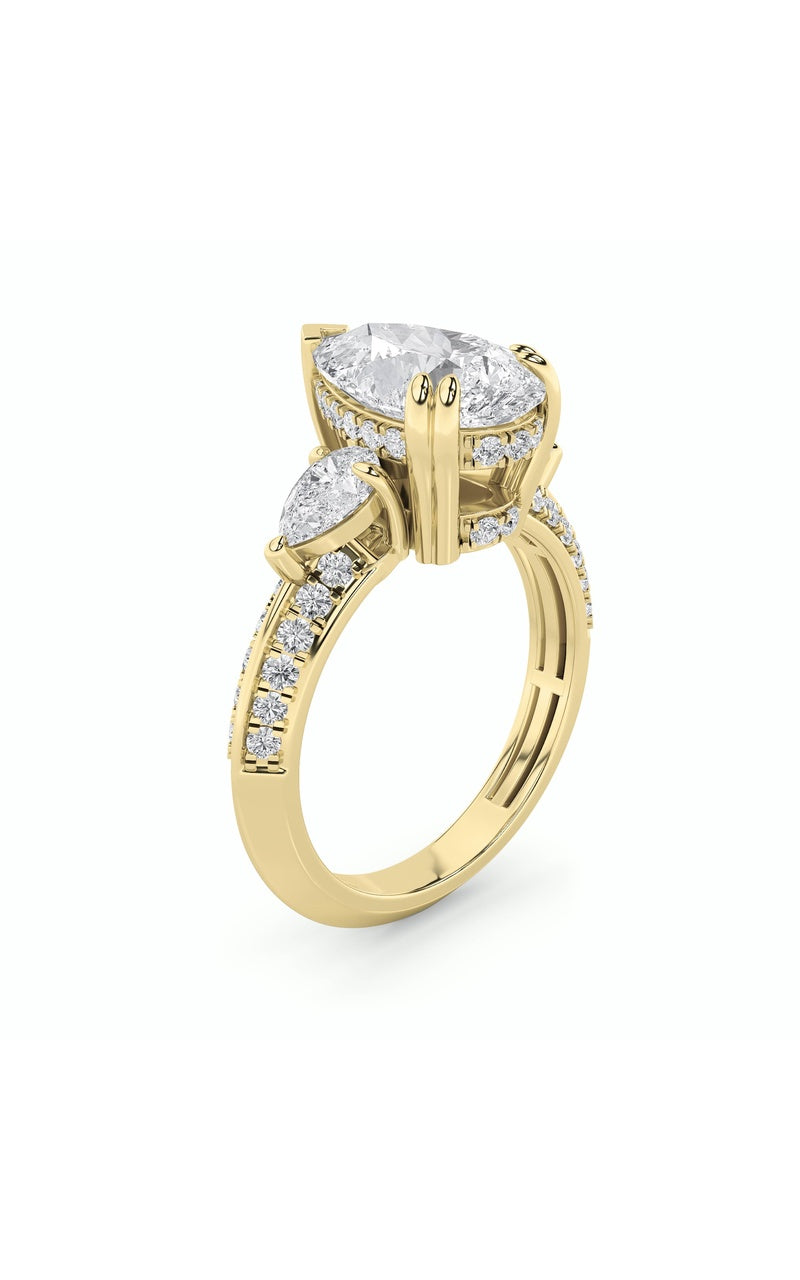 3.5CTW Pear Shaped Lab Grown Diamond (G/VS) Three Stone Accented Engagement Ring in 14K Gold