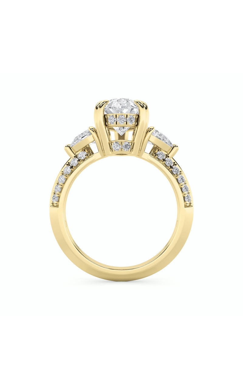 3.5CTW Pear Shaped Lab Grown Diamond (G/VS) Three Stone Accented Engagement Ring in 14K Gold