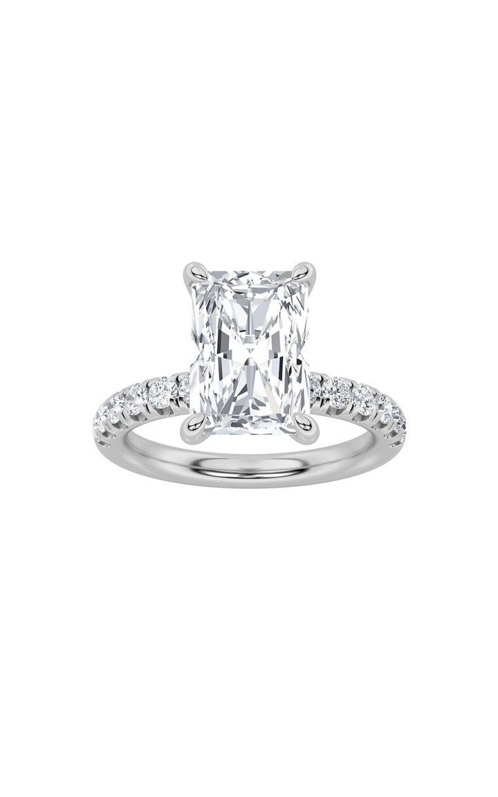 2CTW Radiant Shaped Lab Grown Diamond (F/VS) Hidden Halo Accented Ring in 14K Gold