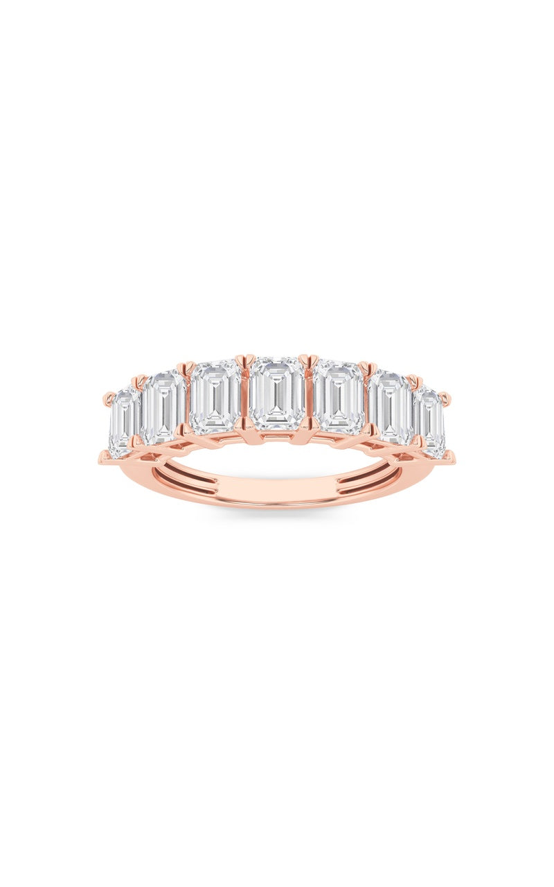 2Cttw Emerald Shaped Lab Grown Diamond (F/VS) Seven Stone Band Ring in 14K Gold