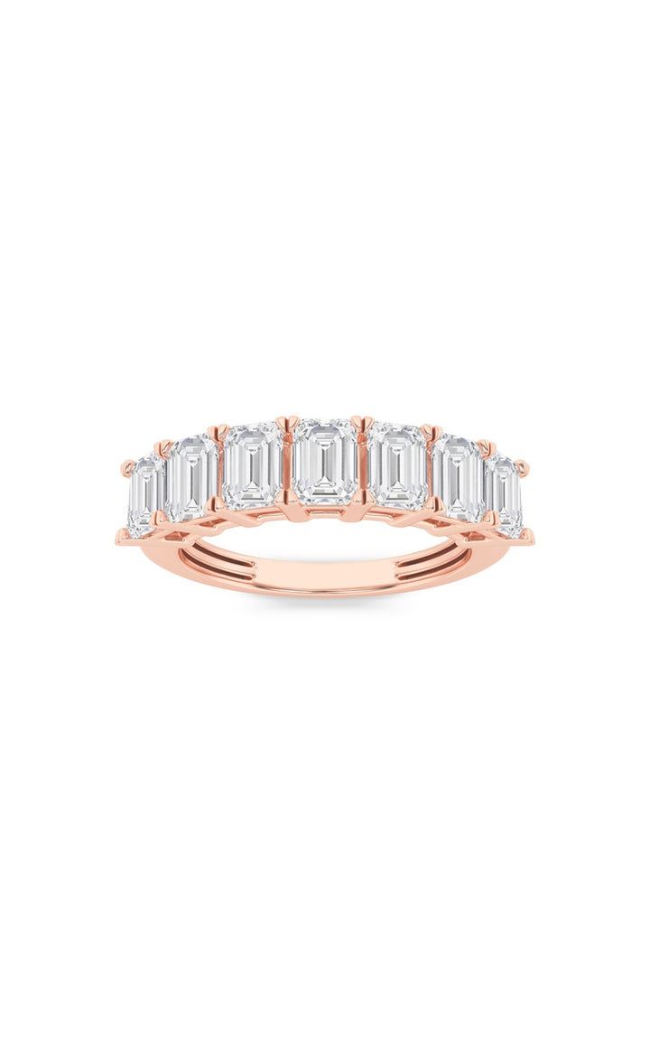 2Cttw Emerald Shaped Lab Grown Diamond (F/VS) Seven Stone Band Ring in 14K Gold