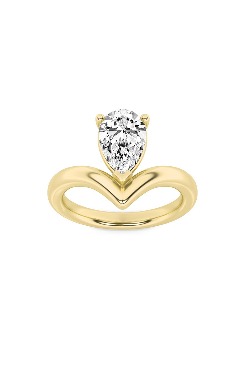 1.5Cttw Pear Shaped Lab Grown Diamond (F/VS) Chevron Solitaire Engagement Ring in 14K Gold
