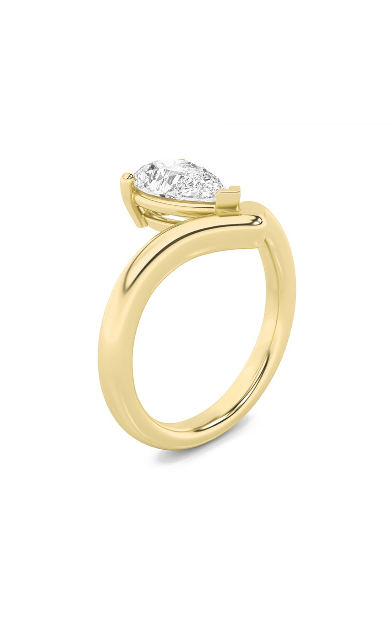 1.5Cttw Pear Shaped Lab Grown Diamond (F/VS) Chevron Solitaire Engagement Ring in 14K Gold