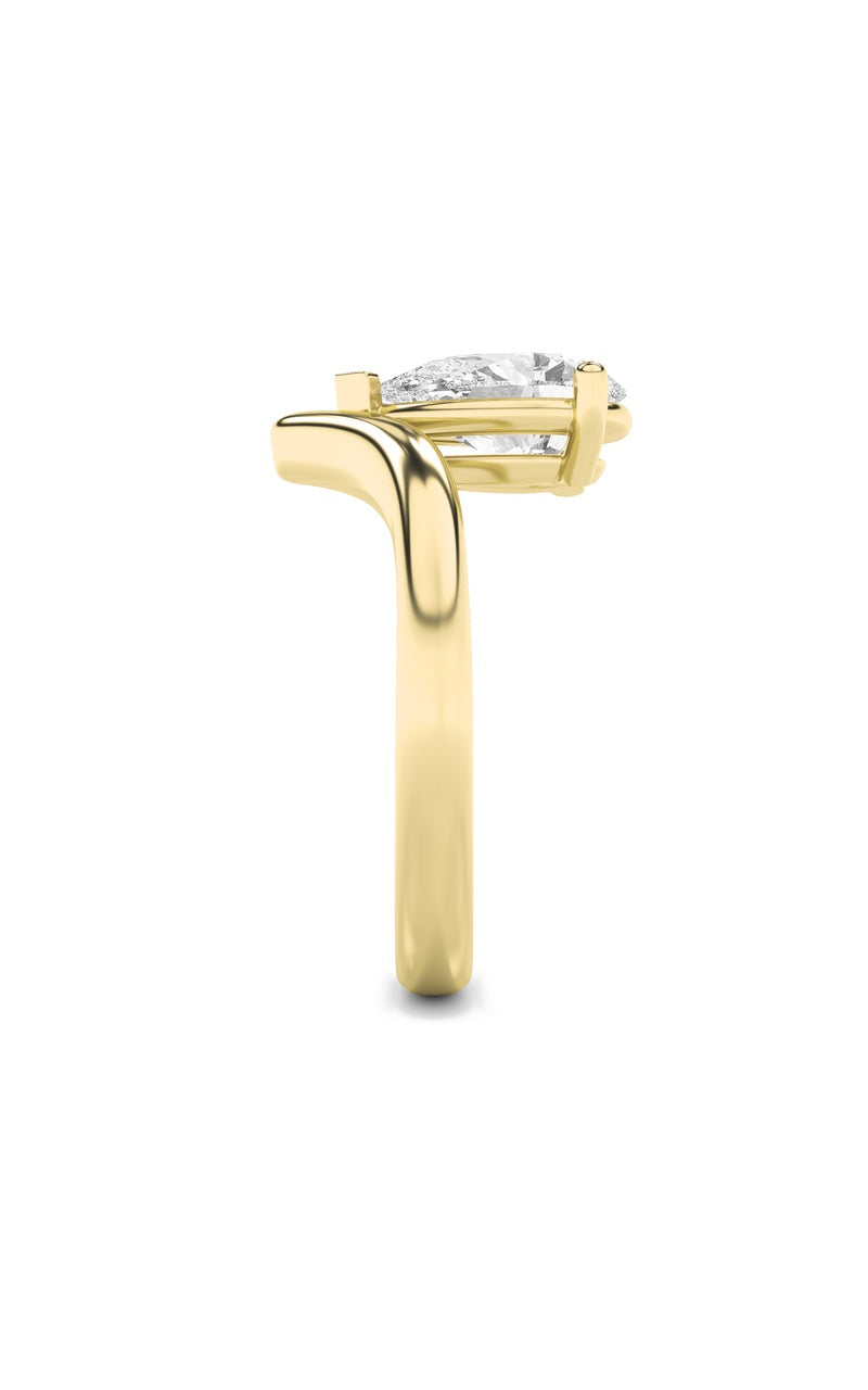1.5CTW Pear Shaped Lab Grown Diamond (F/VS) Chevron Solitaire Engagement Ring in 14K Gold