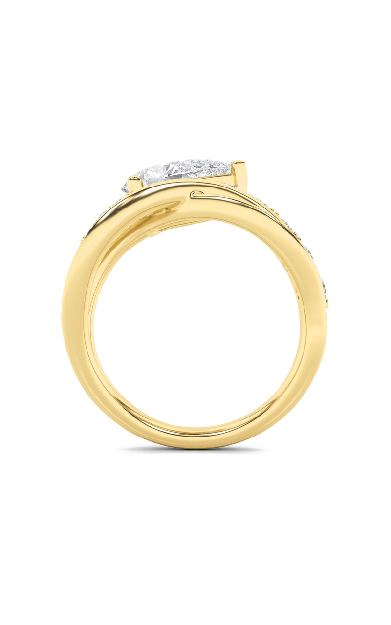 2Cttw Pear Shaped Lab Grown Diamond (F/VS) FashionAccentedEngagement Ring in 14K Gold