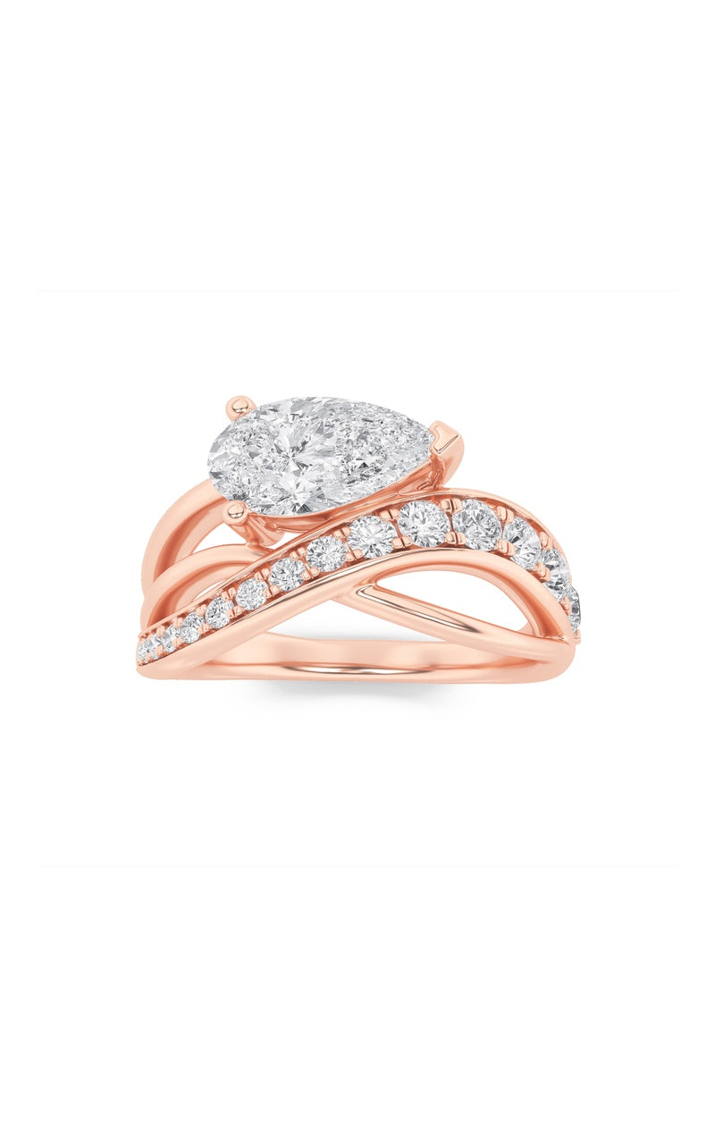 2CTW Pear Shaped Lab Grown Diamond (F/VS) Fashion AccentedEngagement Ring in 14K Gold