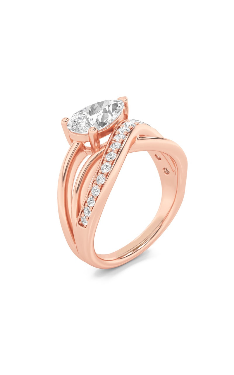 2CTW Pear Shaped Lab Grown Diamond (F/VS) Fashion AccentedEngagement Ring in 14K Gold, 14K Rose Gold