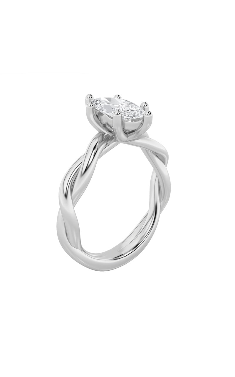 1.5Cttw Marquise Shaped Lab Grown Diamond (F/VS) Twisted Shank Solitaire Engagement Ring in 14K Gold