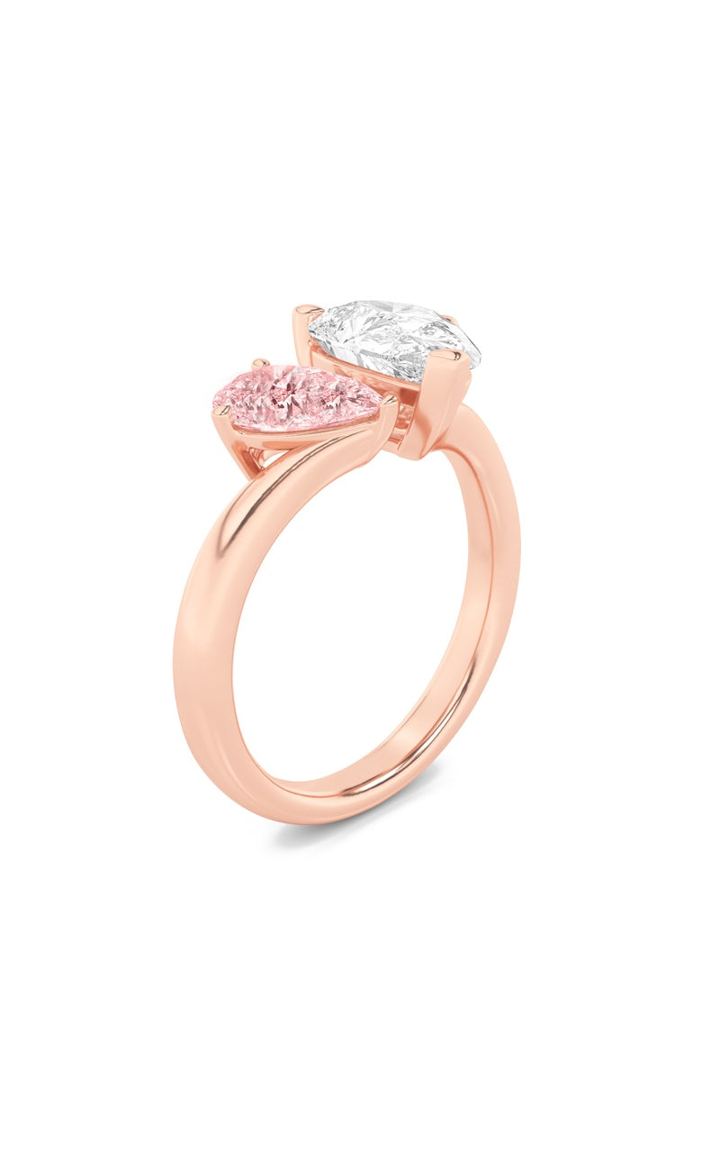 3CTW Pear Shaped Lab Grown Diamond (F/VS) Toi et Moi Engagement Ring in 14K Gold, 14K Rose Gold
