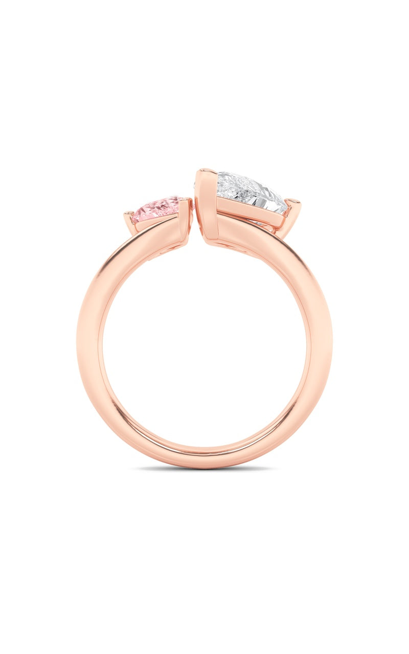 3CTW Pear Shaped Lab Grown Diamond (F/VS) Toi et Moi Engagement Ring in 14K Gold, 14K Rose Gold
