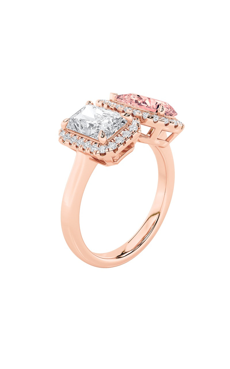3CTW Radiant Shaped Lab Grown Diamond (F/VS) Toi et Moi Fashiion Ring in 14K Gold