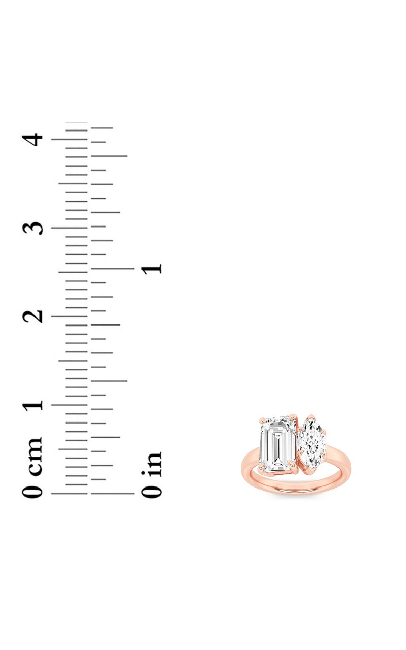 3CTW Emerald Shaped Lab Grown Diamond (F/VS) Toi et Moi Engagement Ring in 14K Gold
